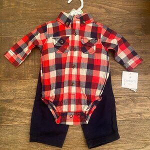 Carter's Plaid Shirt One Piece Pants Set Two Piece 3 Months NWT Button Up Casual